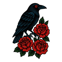 Fototapeta premium PNG Raven perched on red roses.