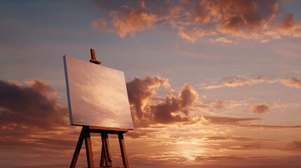 Empty canvas easel at sunset