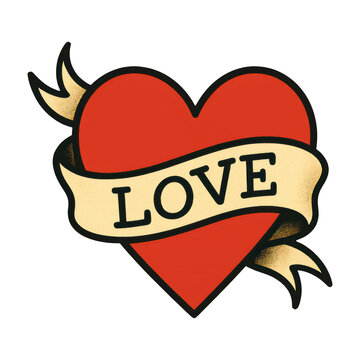 Naklejki PNG Heart tattoo with love banner.