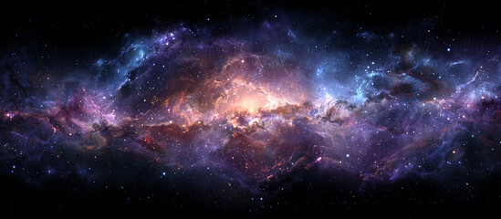 Obraz premium A colorful frame with a star in the center and other stars surrounding it.A nebula in space, centered in the frame, surrounded by stars and galaxies.