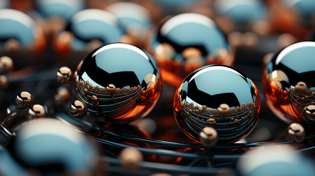 Abstract chrome balls background, shiny spheres, metallic orbs, modern design, chrome balls wallpaper