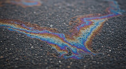 Fototapeta premium Iridescent Oil Slick on Dark Asphalt Surface creating abstract vibrant designs