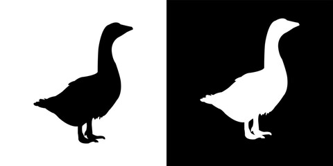 Fototapeta premium Duck Silhouette in Black and White Contrast – Vector Animal Outline Illustration