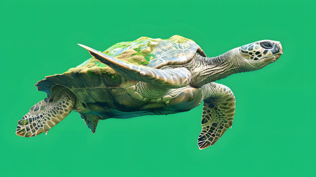 archelon giant ancient turtle swimming in green screen