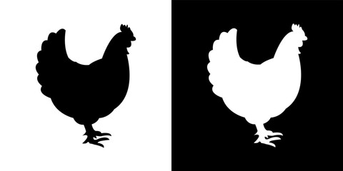 Chicken Silhouette in Black and White Contrast Style – Vector Illustration