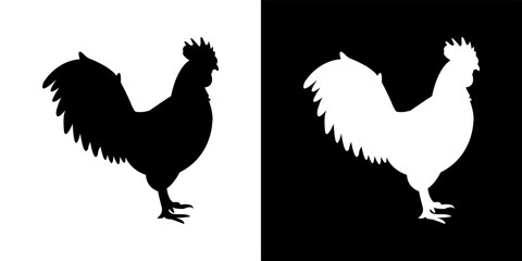 Chicken Silhouette in Black and White Contrast Style – Vector Illustration