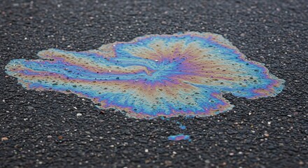 Fototapeta premium Abstract Iridescent Oil Slick Creating Rainbow Effect on Dark Asphalt Surface