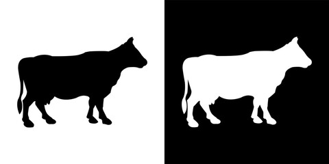 Cow Silhouette in Black and White Contrast – Vector Illustration