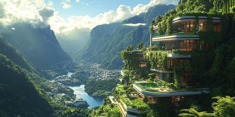 Sustainable Living: Modern Eco-Friendly Building Integrated into Nature