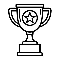 Black and White Outline Trophy Cup with Star Icon - Award and Victory Symbol