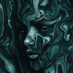 An artistic portrait of a female face with fluid flowing patterns