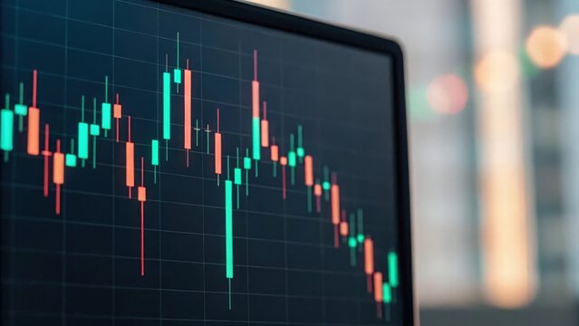 Blinking candlestick chart with glitch effects — real-time trading volatility