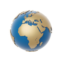 Naklejka premium Stylized Earth Globe Focused on Africa and Europe Continents with Gold Land and Blue Ocean