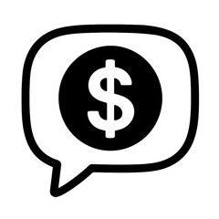 Black and White Money Talk Dollar Speech Bubble Icon Vector - Financial Discussion Symbol for Business, Economy, and Investment