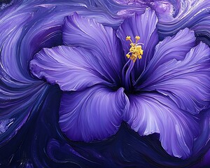 Vibrant purple hibiscus flower rendered with flowing artistic brushstrokes
