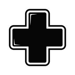 Bold Black Medical Cross Plus Sign Vector Icon - Healthcare and First Aid Symbol for Hospitals, Pharmacies, and Emergency Services