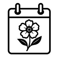 Elegant Black and White Flower Calendar Icon Vector - Nature-Inspired Date Reminder for Events, Anniversaries, and Seasonal Themes