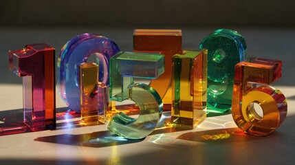 Multi-colored, translucent numbers
