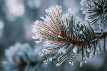 Frozen pine branch detail