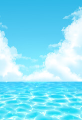 爽やかな青空と海　水面　海面　背景イラスト　風景　ブルー
