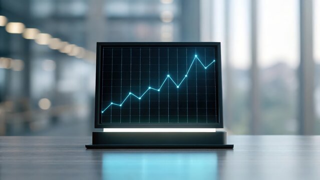 3D line chart glowing in floating HUD display — immersive trading interface
