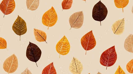 Autumn leaves pattern on beige background