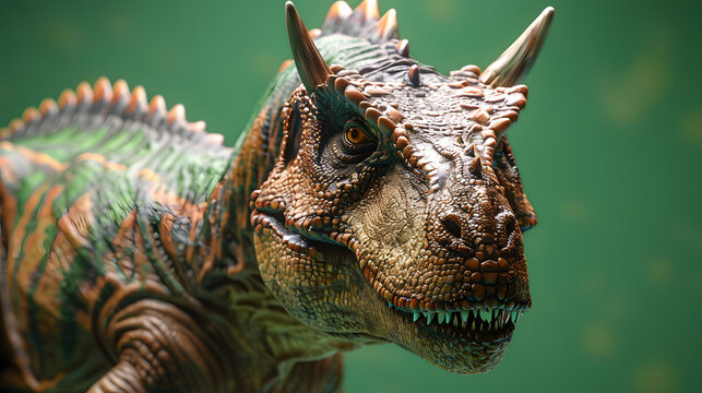 carnotaurus with short horns above on green screen background