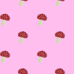 Seamless pattern with mushroom. Kawaii design. 