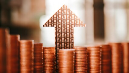 Upward arrow formed by binary code — data-driven stock growth
