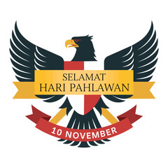 10 November Hari Pahlawan Flat Vector Illustration.