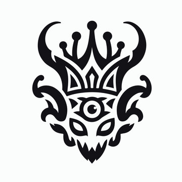 Cyclops Tribal Mask Vector with Crown and Abstract Horns