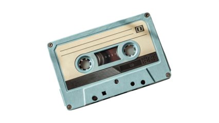 Vintage audio cassette tape music recording retro sound carrier nostalgia eighties old school light blue