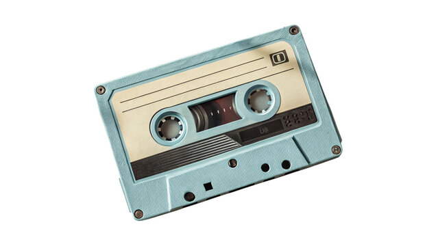 Vintage audio cassette tape music recording retro sound carrier nostalgia eighties old school light blue