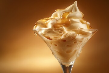 Honey-drizzled dessert in a martini glass.