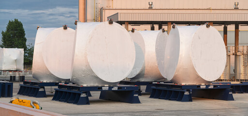 Wind turbine components ready for transport and assembly