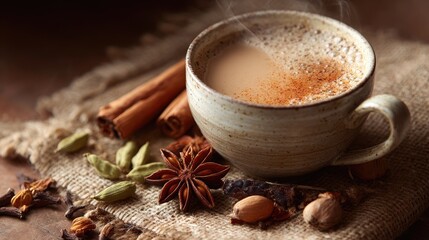 Warm spiced tea in a rustic mug