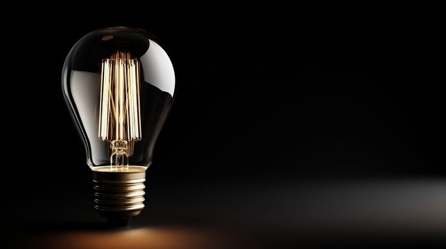 Dark Background Abstract Light Bulb with Radiant Filaments, Embodying Innovation and a Subtle Soft-Glow Atmospheric Light
