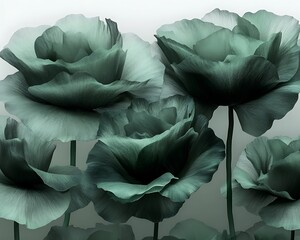 Five large green flowers are in full bloom together beautifully