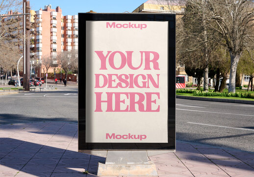 Mockup of Empty Advertising urban panel Display on City Street in Spain
