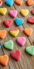 Assorted Colorful Candy Hearts Spread Across Soft Beige Fabric