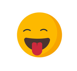 Happy smile emotion with tongue icon as yummy love expression sign symbol graphic illustration, delicious tasty character comic humor cartoon person 
