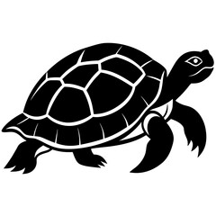 Sea Turtle Illustration in Black and White Silhouette