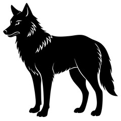 Standing Wolf Black Silhouette Illustration on White Background