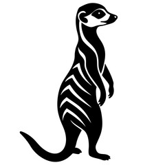 Meerkat Standing Upright Black and White Silhouette