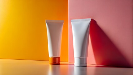 White Cosmetic Tube on Pink and Orange Background