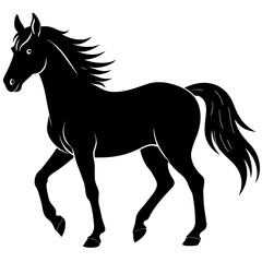 Elegant black horse walking gracefully stylized vector silhouette
