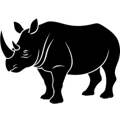 Rhino vector illustration in black and white silhouette style