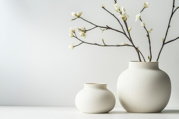 Elegant decorative ceramic pots with floral accents in minimalist setting contemporary home decor gigapixel standard quality