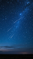 Starry night sky with shooting stars, deep indigo tones, high detail,mobile wallpaper.