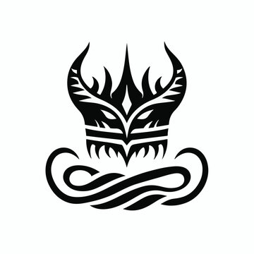 Tribal Demon Mask Vector with Fire Horns and Wave Element